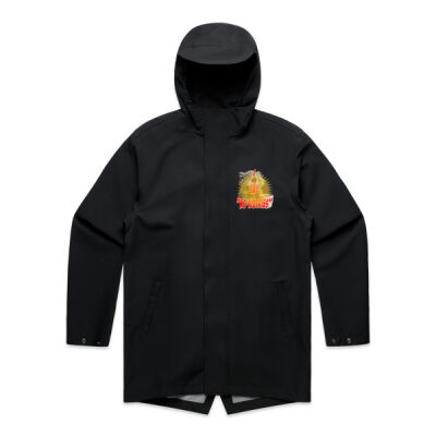 Funny cat illustration with coffee and sunburst - Mens Special Tee -  Mens Tech Jacket Thumbnail