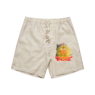 Funny cat illustration with coffee and sunburst - Mens Special Tee - Mens Linen Shorts Thumbnail